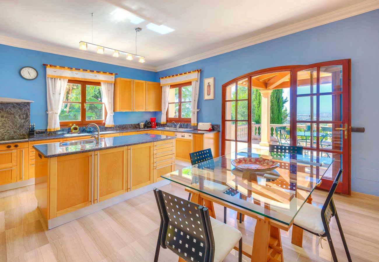 Kitchen with terrace and views