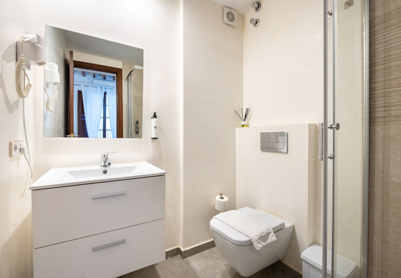 Bathroom with shower in holiday apartment, Palma