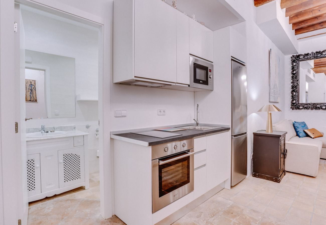 Vintage holiday apartment kitchen in Palma