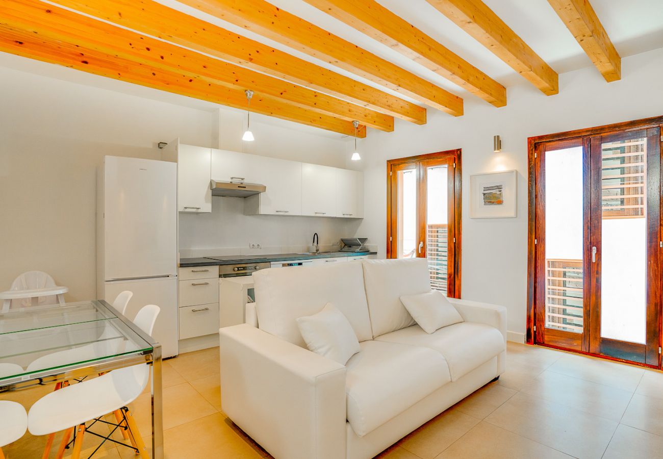 kitchen and sofa bed in holiday apartment Palma